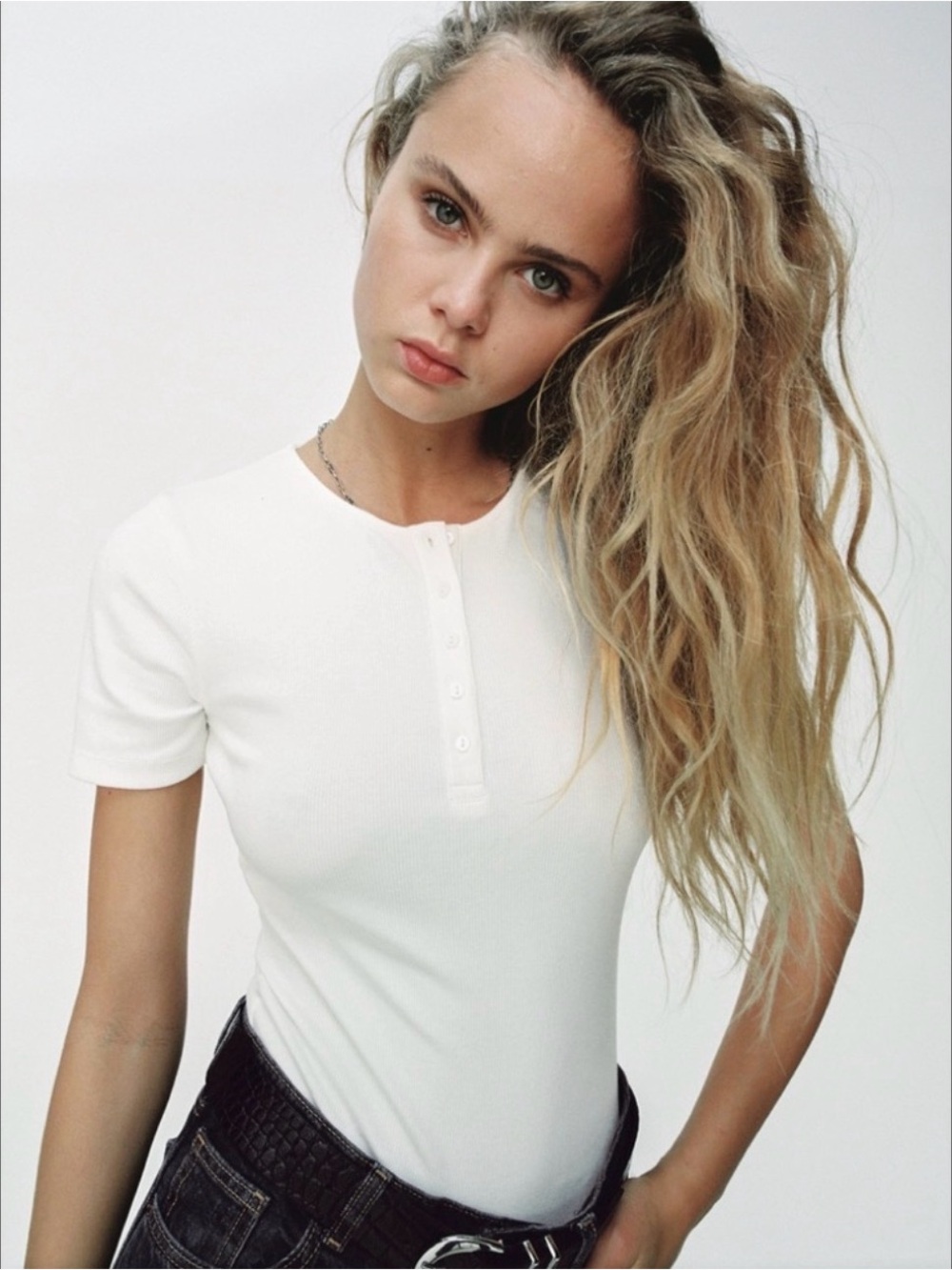 ZARA White Ribbed Buttoned Shortsleeved Bodysuit